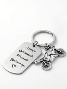1pc Motorcycle Street Stainless Steel Keychain, All-Season Keychain Gift, Engraved "Drive Carefully" Military Tag Motorcycle Keychain Pendant - Silver - View 5