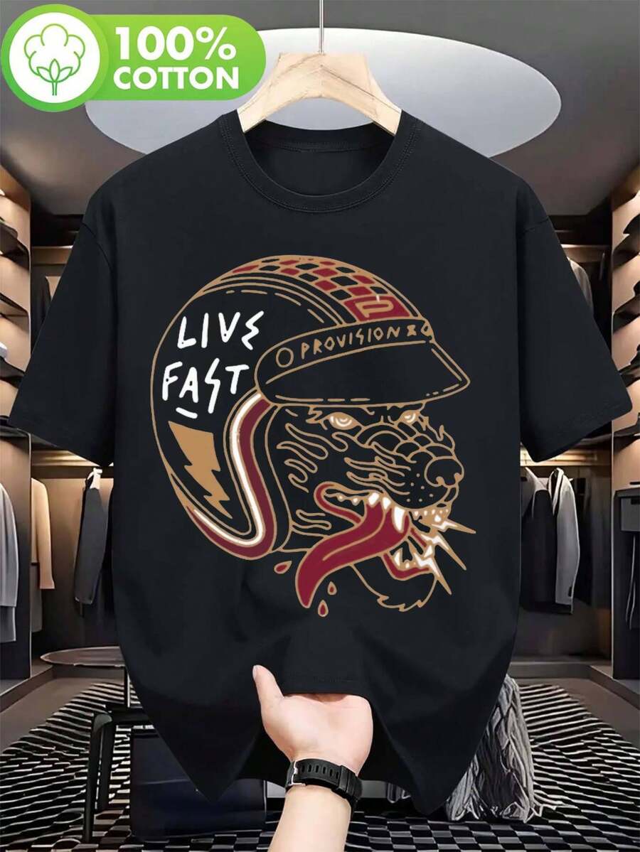 Camiseta Gráfica de Talla Grande para Hombre - Diseño de Fútbol, Algodón, Cuello Redondo Casual, Tejido Elástico, Ideal para Deportes y Ropa Casual, Camiseta de Verano|Aspecto Deportivo|Tela brillante, camiseta Y2k de talla grande - Negro - Ver 1