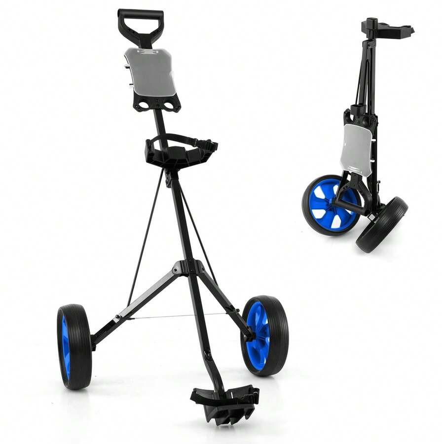 GOFLAME 2-Wheel Golf Push Pull Cart Folding Golf Trolley With Scoreboard - Blue - View 1