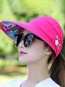 1 pieza Sombrero de sol simple y moderno de ala ancha, gorra de béisbol estilo bohemio con moño, escudo facial protector contra rayos UV al aire libre, sombrero de verano - Multicolor - Ver 27