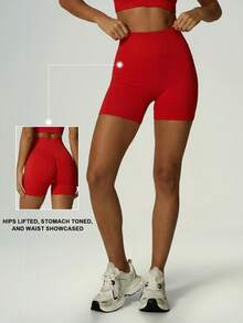 UONNOU 1 chiếc quần short yoga nữ không đường may, cạp cao, nâng đỡ, có họa tiết, thích hợp cho yoga, chạy bộ, tập thể dục, phòng gym và mặc hàng ngày, thể thao mùa xuân/hè. - Đỏ - Xem 2