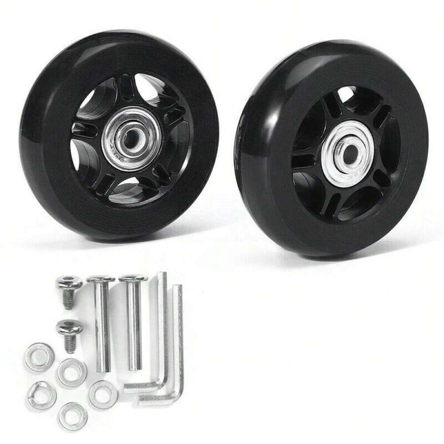 1 Pair Luggage Spinner Wheels Replacement With Tools Low Noise Suitcase Rubber - Black - View 1