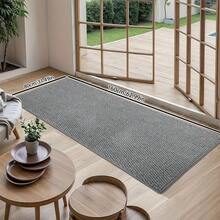 1pc Plain Linen Non-Slip Hallway Carpet, Beige Polyester Rectangular Thickened Rug Doormat, Easy To Clean And Machine Washable, Suitable For Home Corridor, Stairs Entrance, Bedroom Bedside, Outdoor Carpet Mats, Home Decor - Grey - View 14