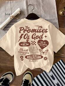 Camiseta de cuello redondo con estampado de letras de estilo cristiano, top casual de manga corta para mujer, ropa de mujer. - Blanco - Ver 8