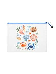 Multi Color Waterproof Fashionable Mesh Beach Bag, Colorful "Marine Creatures And Shells" Printed Makeup Bag, Beach Theme. Large Capacity Transparent Makeup Bag - Multicolor - View 12