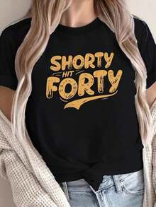 Premium Women's Comfortable T-Shirt - Shorts Forty Print, Lightweight Casual Crew Neck T-Shirt, Machine Washable For All Seasons | Crew Neck T-Shirt | Lightweight Everyday Wear, - 黑色 - 查看 7