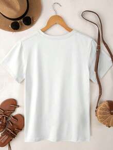 1 Piece Fashion Casual T-Shirt For Men And Women, Short Sleeve T-Shirt With Butterfly And Face Print, Versatile For Spring/Summer, Easy To Match, Suitable For Daily Wear, Urban Style, Holiday Wear, Weekend Wear. - 白色 3 - 查看 2