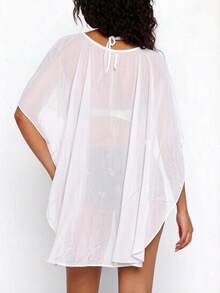 Top corto tipo capa de gasa marrón transparente para mujer, silueta drapeada, chal, ideal para fiestas nocturnas. - Blanco - Ver 5