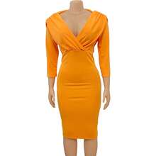 Sexy Fitted Dress For Women, Plus Size, European And American Style, New For Spring 2026, V-Neck And Solid Color - Yellow - View 3