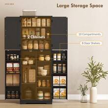 HOMCOM Tall Pantry Cabinet, 64" Kitchen Storage Cabinet With Adjustable Shelves And 8 Door Spice Racks, Farmhouse Freestanding Cupboard For Kitchen, Dining Room, Living Room, Black - Black - View 3