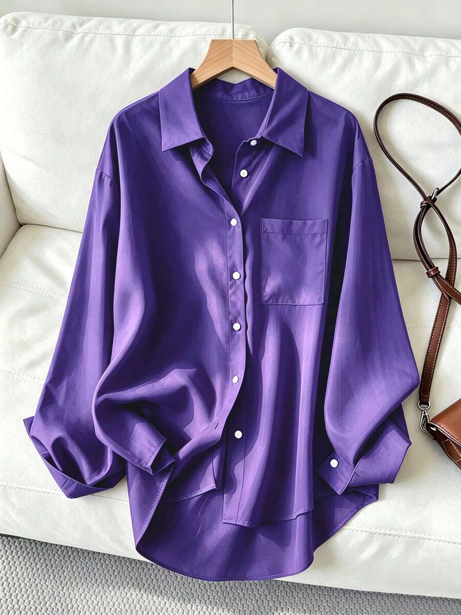 Women's Casual Loose Long Sleeve Shirt, Suitable For Spring And Autumn Commuting - Violet Purple - View 1