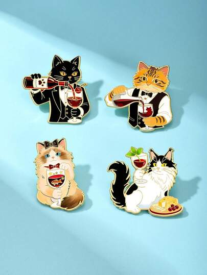 1pc Gentleman & Lady Cat Brooch, Creative Metal Badge, Bag/Clothing Decor, Delicate Design, Versatile Daily & Party Outfit Accessory