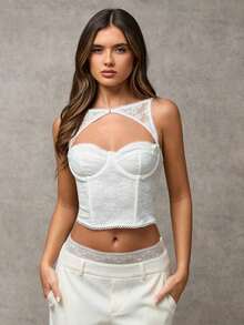 Top de corsé negro removible para festivales de música, atuendos para conciertos - Blanco - Ver 6