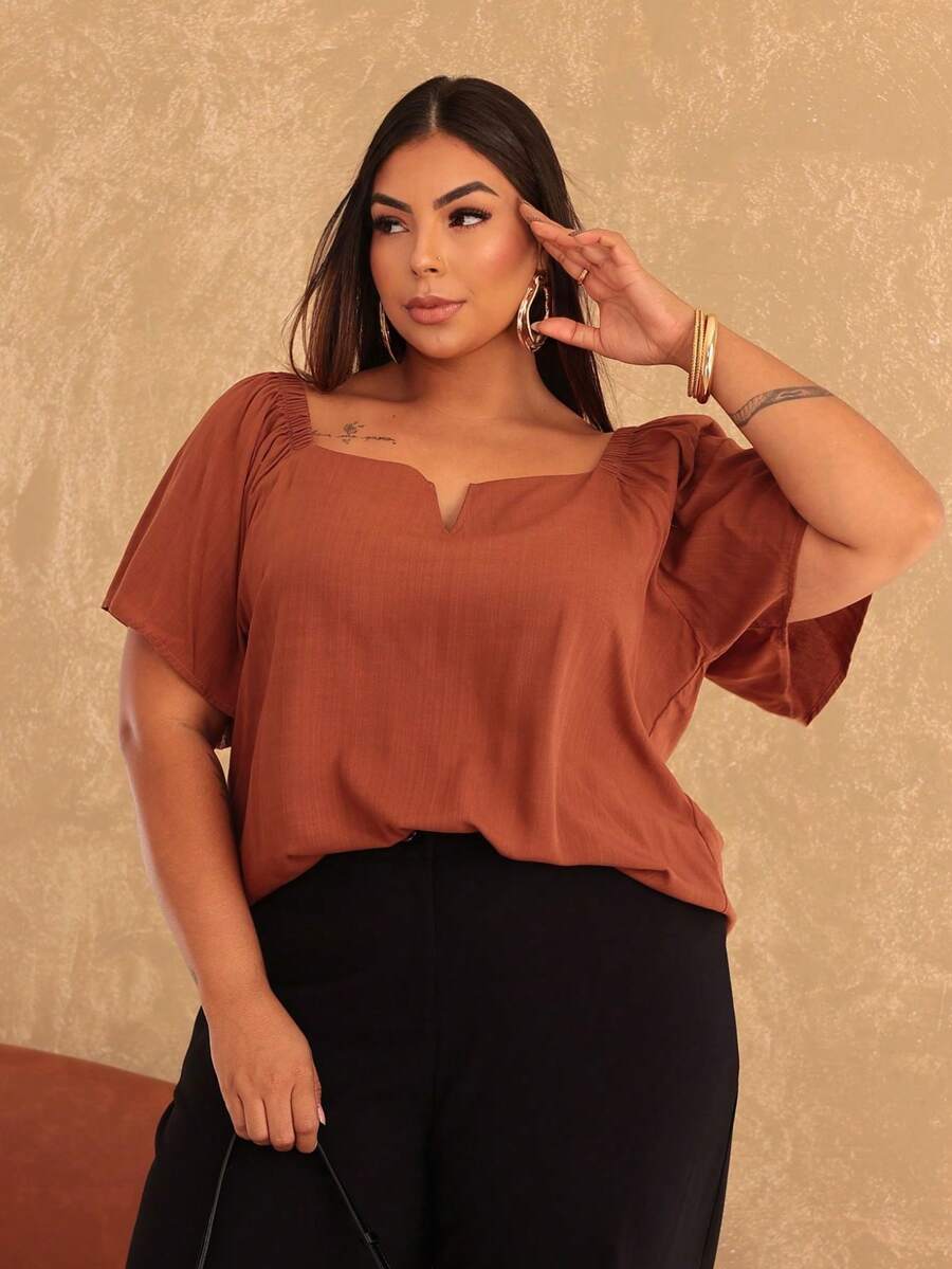 Women's Plus Size Blouse - Rust Brown - View 1
