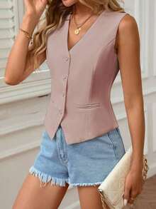 Chaleco sin mangas elegante y casual para uso diario en verano para mujeres - Rosa vieja - Ver 5