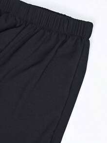 Conjunto De Top Y Pantalones Para Damas Con Cuello Redondo Y Mangas Murciélago - Negro - Ver 6