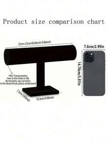 1pc Elegant Black Velvet T-Bar Bracelet Display Stand - Tabletop Jewelry Holder, Mother's Day Gift, Suitable For Retail Display Cases, Sturdy Plastic Base, Great For Necklaces, Bracelets And Watches,Multi-Functional Desktop Organizer, - Black - View 5