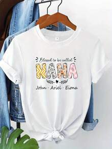 Camiseta manga corta cuello redondo 100% algodón, estampado trendy, tejido ligero y ventilado, estilo moda casual, apta para vida diaria, salidas informales y citas en primavera, verano y otoño - Blanco - Ver 7