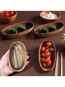 1件复古日式寿司盘，圣诞精致优雅船形餐具，木制调味碟，适用于家庭/餐厅，经久耐用，易于清洁，手工制作 - 查看 1