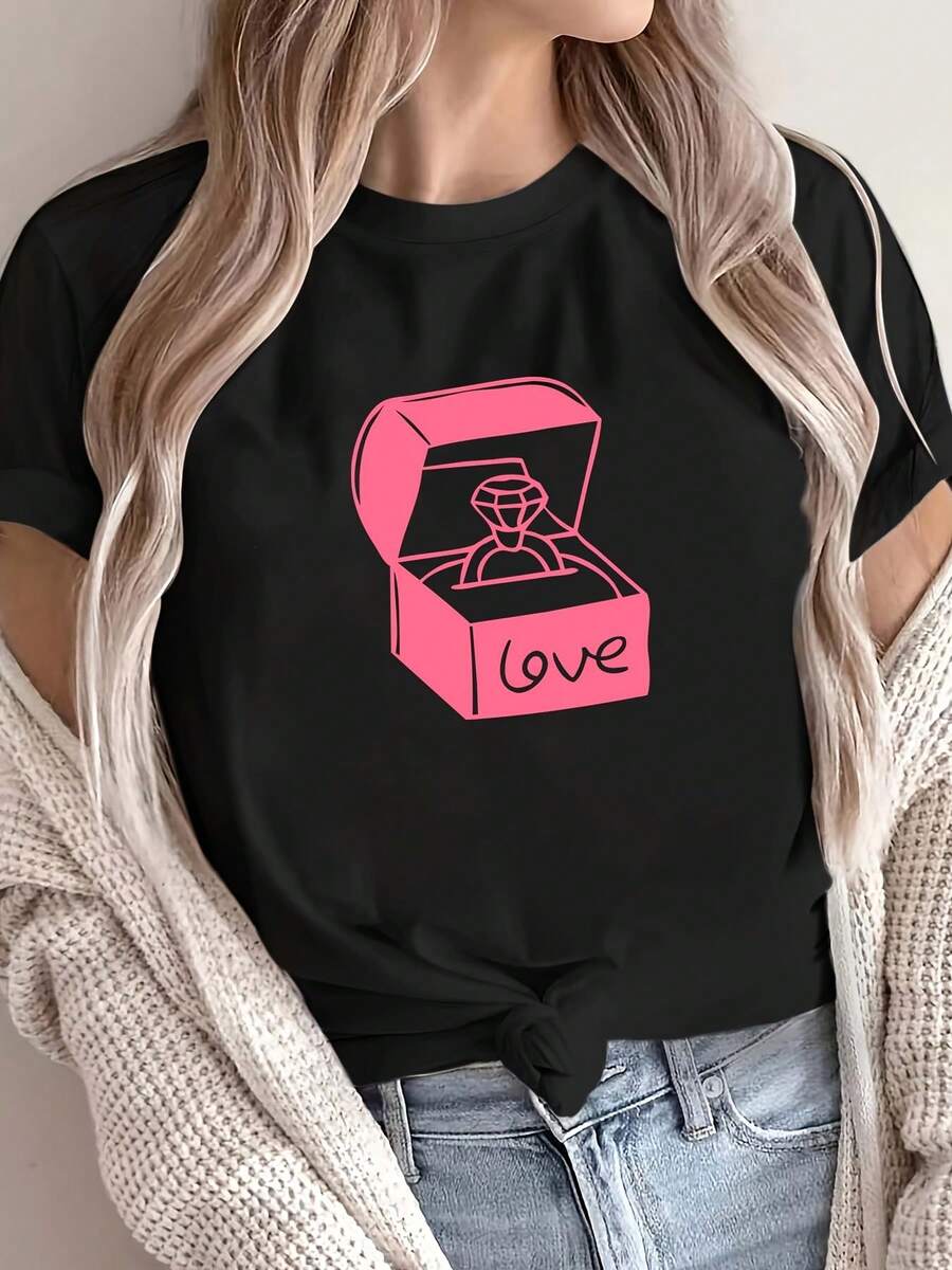 Plus Size, Plus Size Graphic Print T-Shirt, Short Sleeve Crew Neck Casual Top For Summer & Spring, Women's Plus Size Clothing
