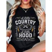 Camiseta informal estampada para mujer100% Cotton,Free Shipping 100% Cotton Unisex A Little Country A Little Hood Hip Hop Rap Music Womens Gift T-Shirt Casual Top SpringStatements2026-Dresses For Women Summer,Beach Vacation Outfits Woman,Concert Outfits,Camisetas de verano con estampado de anime,Camisetas gráficas unisex, tops para mujer,Camisetas para el Día de San Valentín 2026,Camisetas gráficas favoritas para hombres y mujeres,El regalo perfecto,Ropa de niña - Negro - Ver 1