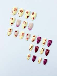 24pcs Short Almond Nails, Polka Dot & Ladybug Nail Stickers, French Manicure Nail Stickers Suitable For Short Nails, Includes 1 Gel Polish And 1 Nail File, For Women's Daily Work And Holiday Party - Multicolor - View 4