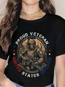 Estampado Gráfico Camiseta Mujer Algodón Ligera VeranoProud  Of The United States Soldier T-Shirt - American Flag Military Design For S Day, Memorial Day, And Patriotic CelebrationsOversize Camiseta Mujer Estampado 100% Algodón Puro - Negro - Ver 1