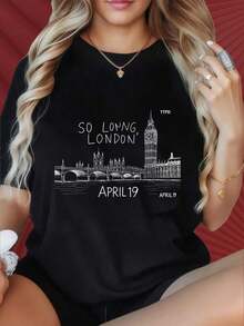 Camiseta de Mujer con Estampado Gráfico, Algodón Ligero, Verano. Camiseta de Mujer con Cuello Redondo y Manga Corta. Camiseta de Mujer con Cuello Redondo y Manga Corta. Camiseta Gráfica Negra "So Long London April 19 Ttpd" para Mujer, Moda Urbana, Top Casual, Ropa Deportiva, Estampados Divertidos de Bádminton y Tenis, Adecuada para Fiestas de Navidad, Actividades Deportivas, Fiestas de Vacaciones, Salidas, Deportes y Otros Regalos Festivos (220g). Camiseta Oversize Mujer Estampado 100% Algodón Puro (220g) con Divertidos Estampados de Bádminton y Tenis, Ideal para Fiestas de Navidad, Actividades Deportivas, Fiestas de Fin de Año, Salidas y Otros Regalos Festivos. - Negro - Ver 1