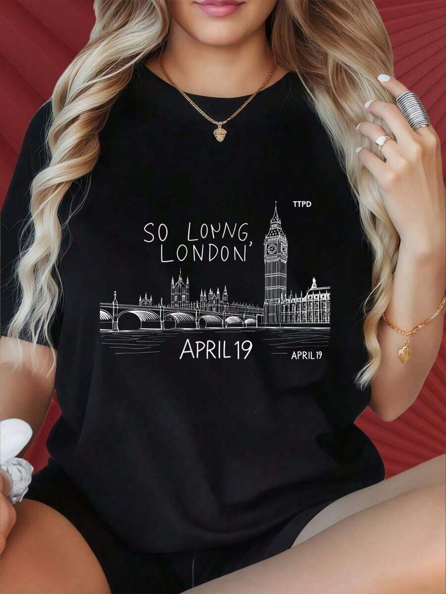 Camiseta de Mujer con Estampado Gráfico, Algodón Ligero, Verano. Camiseta de Mujer con Cuello Redondo y Manga Corta. Camiseta de Mujer con Cuello Redondo y Manga Corta. Camiseta Gráfica Negra "So Long London April 19 Ttpd" para Mujer, Moda Urbana, Top Casual, Ropa Deportiva, Estampados Divertidos de Bádminton y Tenis, Adecuada para Fiestas de Navidad, Actividades Deportivas, Fiestas de Vacaciones, Salidas, Deportes y Otros Regalos Festivos (220g). Camiseta Oversize Mujer Estampado 100% Algodón Puro (220g) con Divertidos Estampados de Bádminton y Tenis, Ideal para Fiestas de Navidad, Actividades Deportivas, Fiestas de Fin de Año, Salidas y Otros Regalos Festivos. - Negro - Ver 1