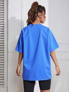 GiftLetras  Casual  Poliéster      T shirt  Oficina  Casa  DeportivoSoft - Azul - Ver 3