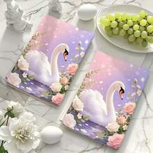 1pc/2pcs Cute Healing Style Swan Pattern Printed Handkerchief. The Size Is 16 * 24 Inches, Suitable For Kitchen Decoration Or Exquisite Gifts. It Can Be Used For Cleaning And Wiping Items, As Well As For Home Decoration. Suitable For Various Purposes In Kitchens And Restaurants, It Is An Ideal Kitchen Utensil. - Multicolor - View 4