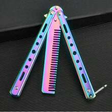 1pc Uncut Stainless Steel Butterfly Training Comb, Foldable Portable Cool Tool For Men, Suitable For Home Use, Street, Christmas, Halloween, Back To School Gift - Multicolor - View 3