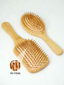 1 Pc Large Air Cushion Bamboo Comb, Bamboo Paddle Hair Brush With Handle, Natural Bamboo Comb Paddle Detangling Hairbrush, Suit For Women Men And Kids, Portable Detangling Haircomb For Massaging Scalp - 杏子 2 - 查看 3