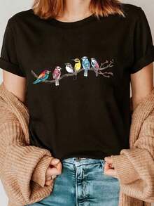 Women's T-Shirt 2026 New Arrival Spring Casual Travel Exclusive Design Short Sleeve Round Neck White T-Shirt Summer Style Comfortable And Lightweight - 黑色 - 查看 1