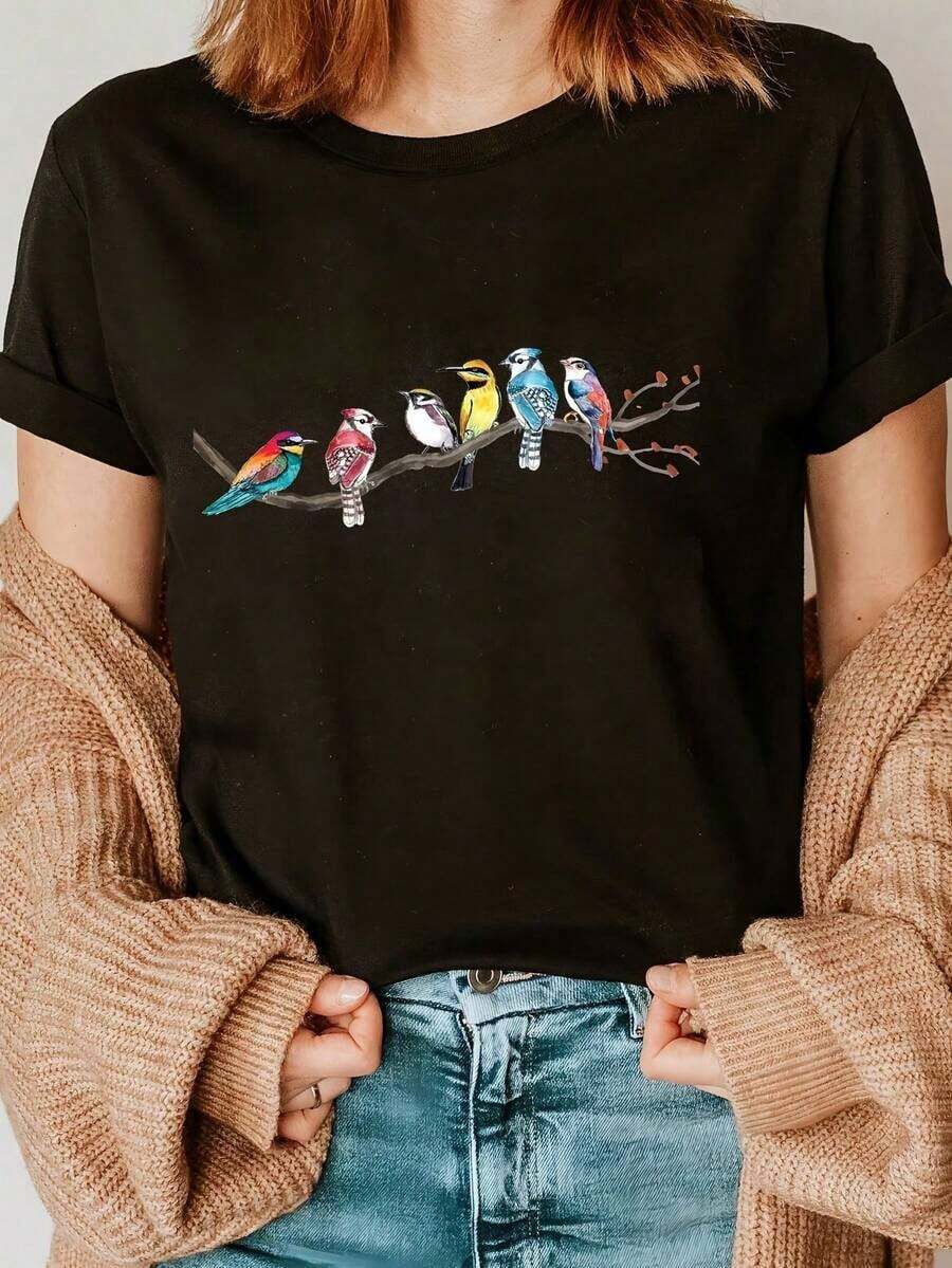 Women's T-Shirt 2026 New Arrival Spring Casual Travel Exclusive Design Short Sleeve Round Neck White T-Shirt Summer Style Comfortable And Lightweight - 黑色 - 查看 1