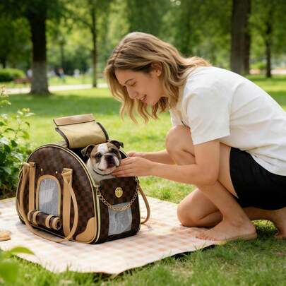 1pc Stylish Pet Carrier Tote Bag, Breathable Small Animal Travel Bag With Mesh Panel, Secure & Spacious Pet Handbag With Safety Latch, Ideal For Cats, Small Dogs & Rabbits For Outdoor Trips & Vet Visits