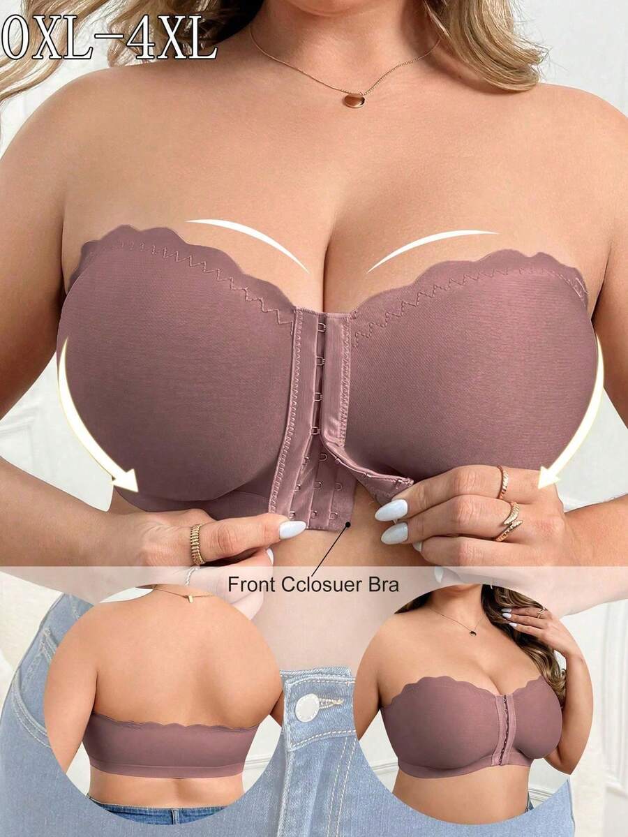 Bra Kasual Tanpa Kawat Warna Polos Ukuran Besar - Coklat - View 1