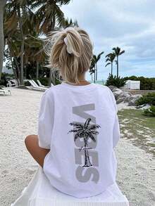 Casual Short-Sleeve T-Shirt With Coconut Tree Print And Crew Neck, Suitable For Girls And Boys In Summer - Colorful Design To Bring Joy To Every Child! Children's Clothing, Graphic T-Shirt For Girls, Summer Top, Teen Clothing, Summer Clothes - 白色 - 查看 3