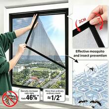 Self-Adhesive Window Mosquito Net, Summer Insect-Proof Door, Window Mosquito Net [BLACK] Mosquito-Repellent Mesh Window. - Screen Windows - View 2