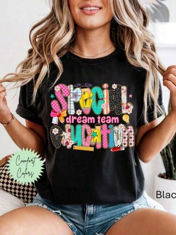 Camiseta de Educación Especial, Camiseta de Maestro de Educación Especial, Camiseta de Profesor de Educación Especial, Equipo de Educación Especial, Tripulación de Educación Especial, Hola Escuela, Maestro de Educación Especial, Regreso a la Escuela - Negro (2) blusas para mujer - Negro - Añade 1