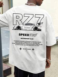 Camiseta Casual de Manga Corta con Estampado de Moda para Hombre Speed & Passion Racing Club - Nueva Camiseta de Cuello Redondo Cómoda para Primavera/Verano - Estilo Cómodo Lavable a Máquina - Blanco - Ver 1