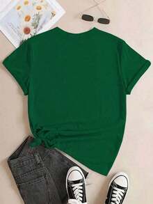 New Women's Casual Summer T-Shirts, Floral Print, Short-Sleeved, Round Neck, Comfortable And Versatile. Loose And Comfortable T-Shirts For Summer, Women's Summer Outfits, Women's Spring Outfits, Urban Vintage Style, Unisex, Cotton, Short-Sleeved, Round Neck. - 綠色 - 查看 2
