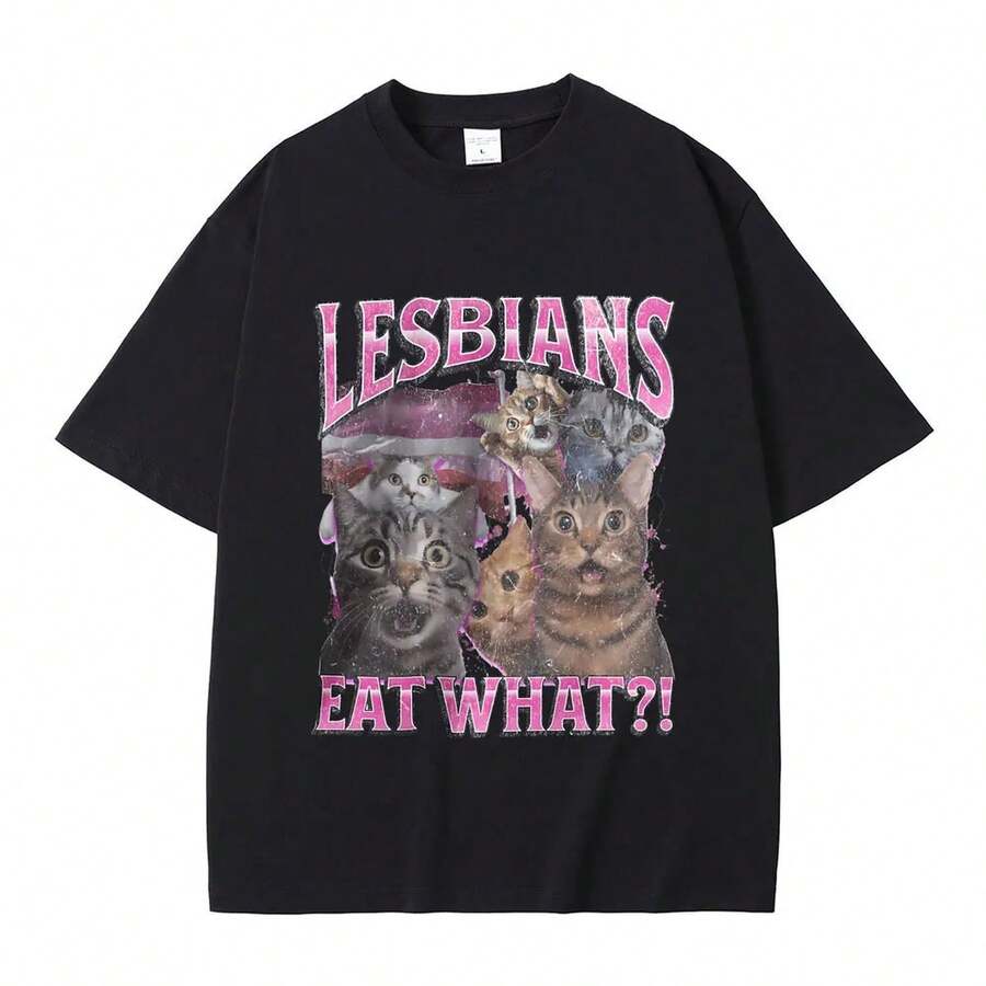 Camiseta con estampado "Lesbians Eat What" unisex, informal, de algodón puro de alta calidad, para hombre y mujer. Camisetas de moda oversize estilo streetwear de 220 g. Camiseta de algodón suave para hombre y mujer, confeccionada con un tejido premium duradero y agradable al tacto, ideal para todo tipo de cuerpo y para uso diario. Camisetas informales transpirables y ligeras, conjuntos elegantes para otoño, perfectas para el día a día, actividades al aire libre, viajes, vacaciones y fiestas temáticas durante todo el año. - Negro - Ver 1