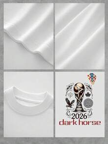 The Graphic Shows A World Cup Trophy Surrounded By Maple Leaves And An Eagle Symbolizing Strength, Freedom, And Unity, Alongside The Text "2026 Dark Horse," Representing An Indomitable Spirit And Sporting Hope For Those Who Pursue The Dream Of Victory. Women's T-Shirt, 100% Cotton, Comfortable And Casual - 白色 - 查看 4