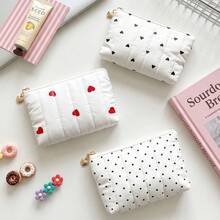 Korean Ins Heart-Shaped Polka Dot Quilted Coin Purse, Multifunctional, Lightweight For Going Out, Lipstick Bag, Key And ID Card Holder - 紅色愛心 - 查看 1