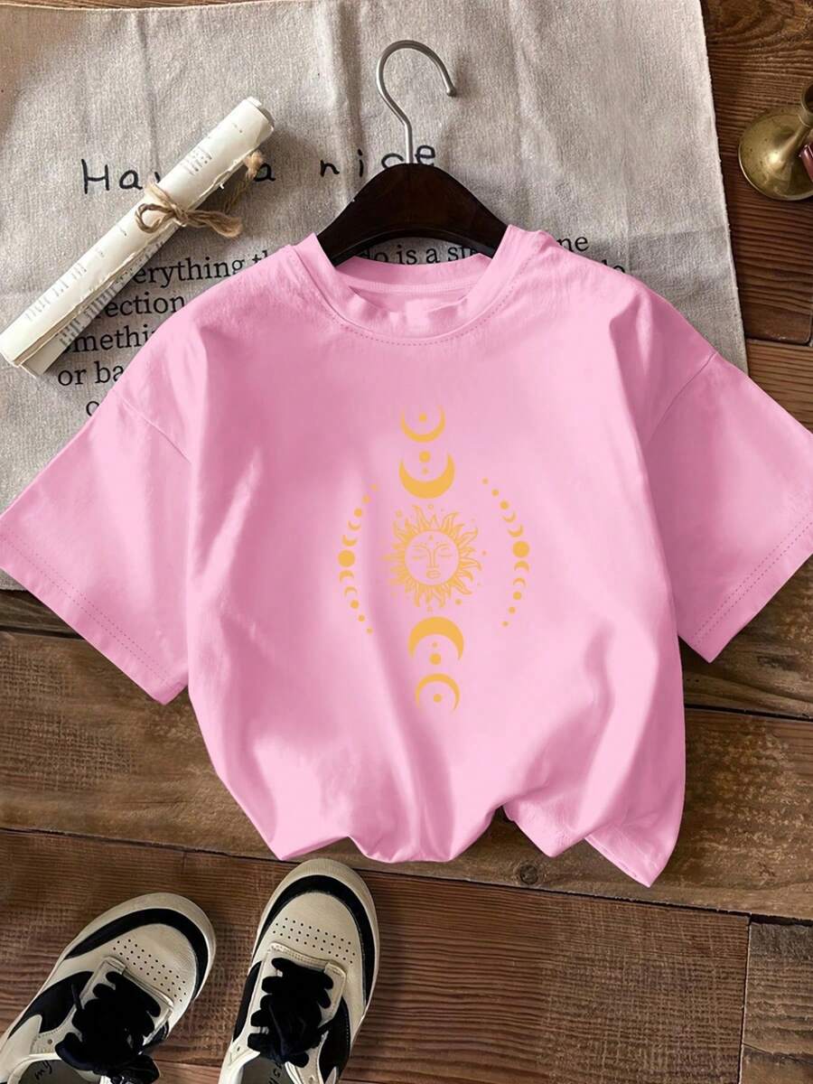 Spring And Summer Fashion Pattern Printed Short Sleeves, Casual Short Sleeve T-Shirts, Women's Fashion Round Waist T-Shirts In Standard Sizes, Women's Clothing In Standard Sizes, Women's Clothing - 深粉紅色 - 查看 1
