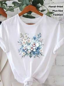 Clásica - Una camiseta de cuello redondo elegante e informal para mujer, con un suave estampado floral, perfecta para primavera y verano. Ideal para el uso diario, ir de compras, reuniones y desplazamientos, ofrece versatilidad y elegancia. Éxito de . - Blanco - Ver 6