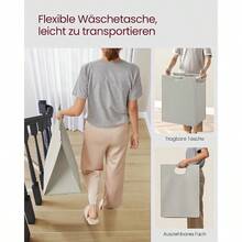 Cesto per la biancheria, contenitore per la biancheria con ripiano, cassetta per la biancheria, sacco per la biancheria rimovibile in tessuto Oxford, struttura in metallo, 65 L, 50 x 33 x 72 cm, bianco crema-bianco opaco - nero - Visualizzare 9