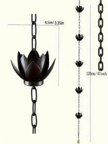 1pc Black Lotus Metal Rain Chain, Wind Chime Iron Art Decoration, For Rainwater Collection, Functional Decorative Hanging Chain, Iron Craft Decorative Ornament, Suitable For Outdoor Garden Yard Patio Decoration - Lotus - View 6
