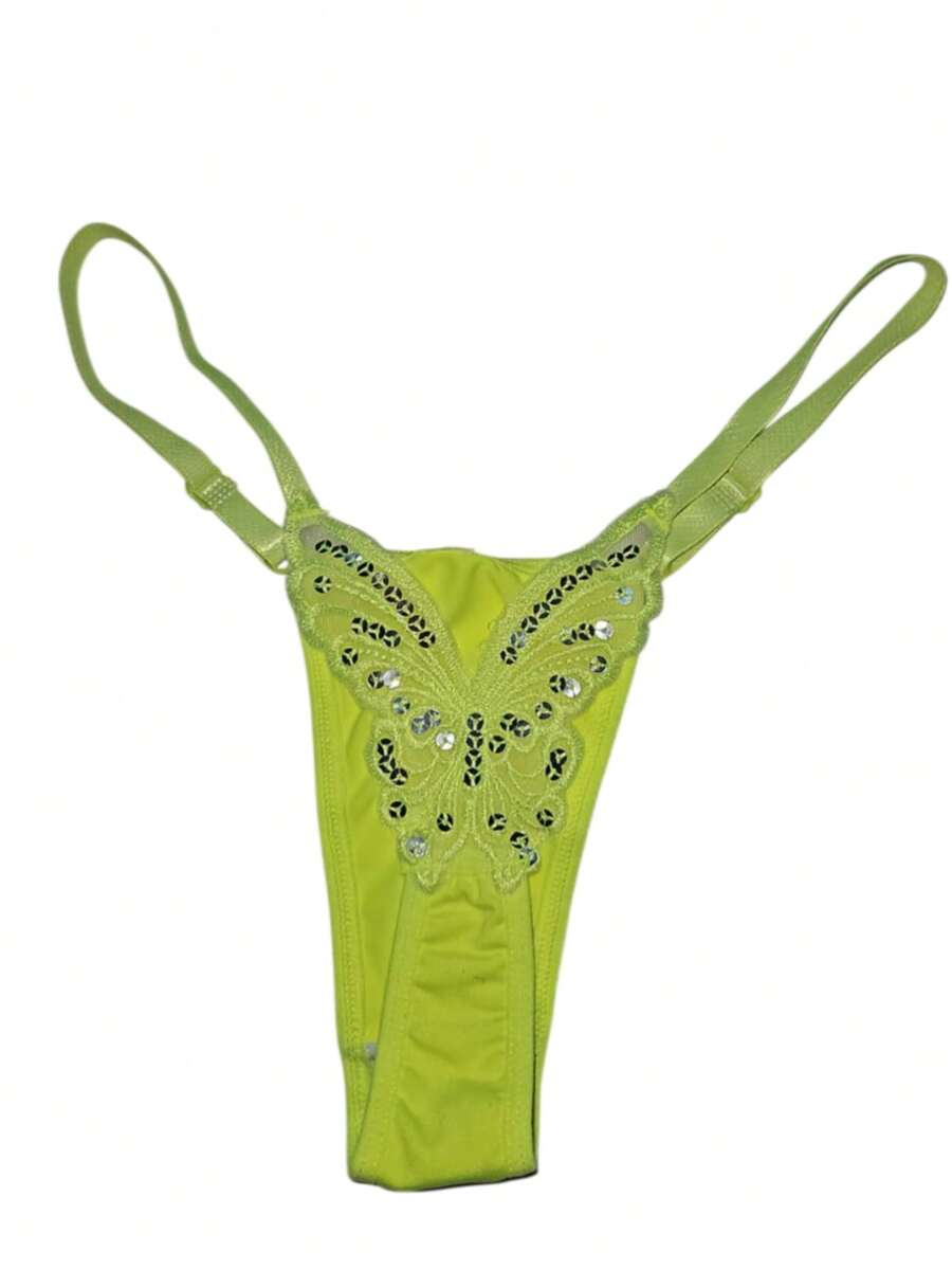 Butterfly Panties Kit 2 Microfiber Thong Lingerie Sexy Sensual Adjustable G-String - Amarillo neón - Ver 1